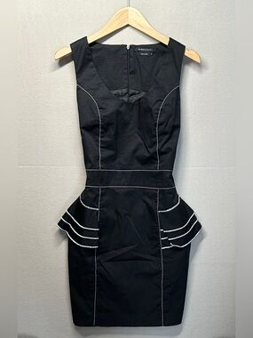 BCBGMaxAzria Black Peplum Sheath Dress with Contrast Piping